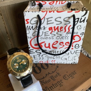 Vintage Guess Watch Gold Tone 1997 Green Dial Date New Battery Golf Logo 1