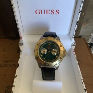 Vintage Guess Watch Gold Tone 1997 Green Dial Date New Battery Golf Logo 2