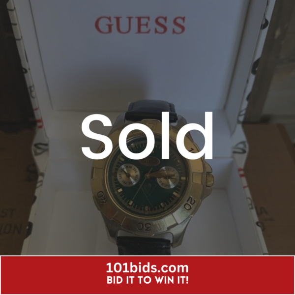 Vintage-Guess-Watch-Gold-Tone-1997-Green-Dial-Date-New-Battery-Golf-Logo sold