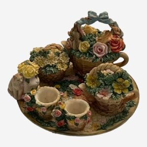 Vintage Resin Miniature Tea Set Flower Garden 10 Pieces Stocking Stuffer 1