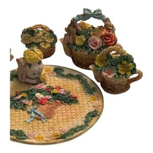 Vintage Resin Miniature Tea Set Flower Garden 10 Pieces Stocking Stuffer 2