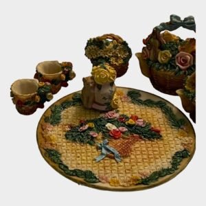 Vintage Resin Miniature Tea Set Flower Garden 10 Pieces Stocking Stuffer 3