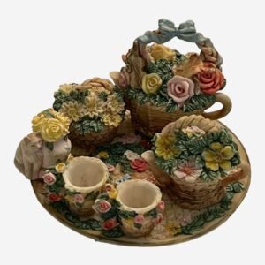 Vintage Resin Miniature Tea Set Flower Garden 10 Pieces Stocking Stuffer 4