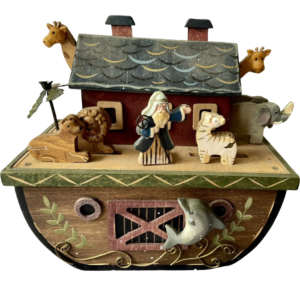 Vintage Wooden Noah's Ark Animated Music Box Plays We Wish You A Merry Christmas 1