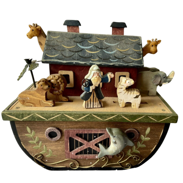 Vintage Wooden Noah's Ark Animated Music Box Plays We Wish You A Merry Christmas