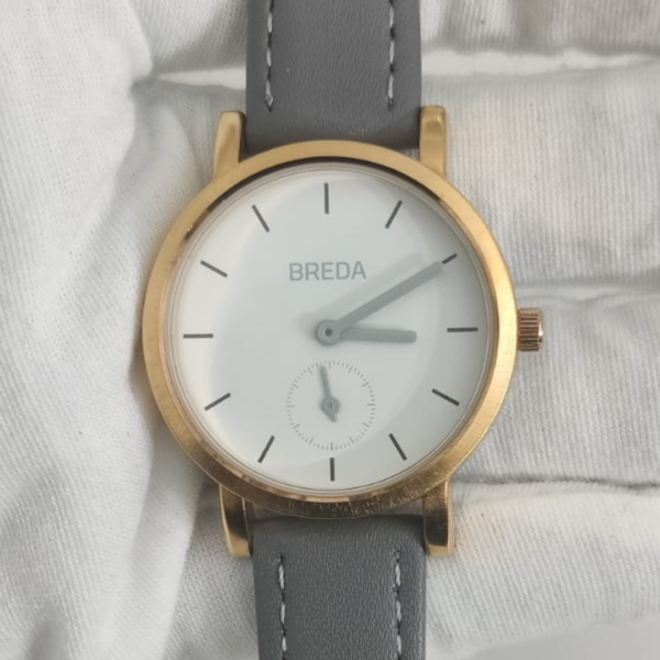 Breda 2456c Stainless Steel Back Leather Stripes Wristwatch