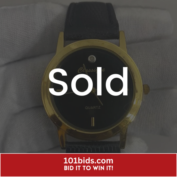 Classique-Stainless-Steel-Back-Golden-Face-Black-Stripe-Wristwatch sold