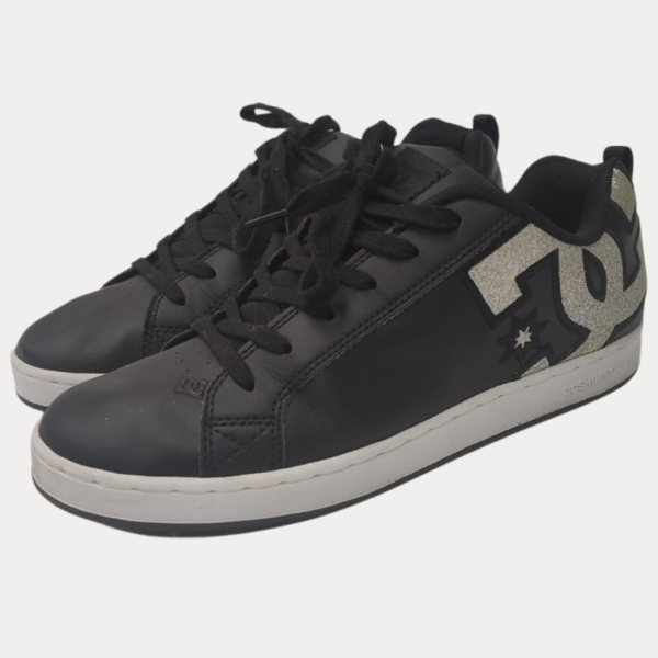 DC Shoes Black and White wsilver Glitter Logo-Court Graffik UK Size 9