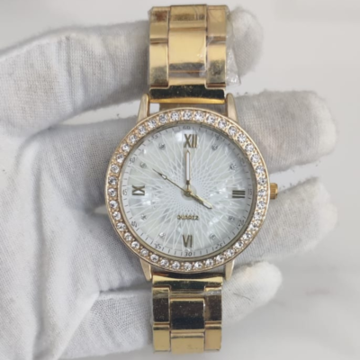 Fancy Gold Tone Stainless Steel Back Ladies Wristwatch
