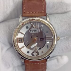 Fossil JR-7561 Stainless Steel Back Brown Leather Stripe Wristwatch 2