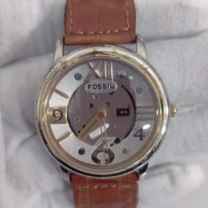 Fossil JR-7561 Stainless Steel Back Brown Leather Stripe Wristwatch 3