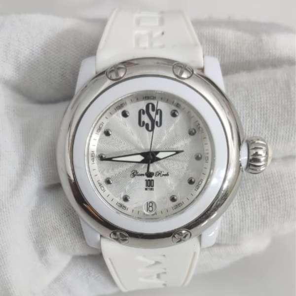 Glam Rock Stainless Steel Back White Stripes Wristwatch