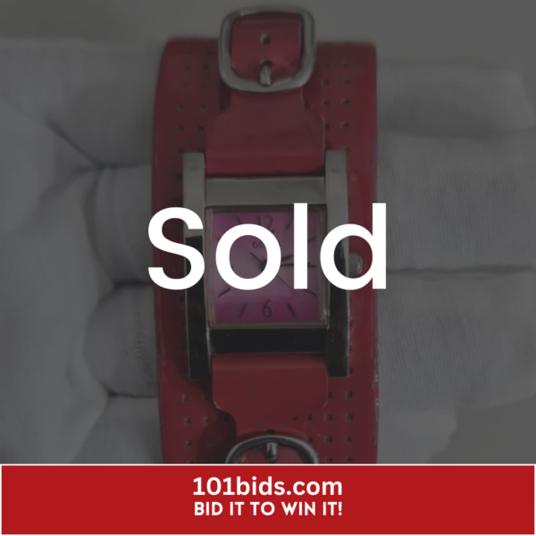 Guess-G56003L-Stainless-Steel-Back-Reddish-Pink-Leather-Stripe-Ladies-Wristwatch sold