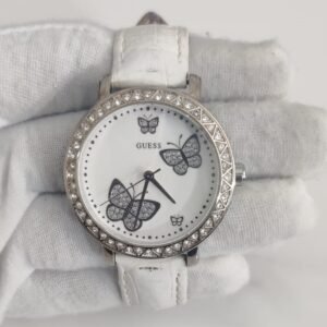 Guess G75990L Butterfly White Leather Stripes Ladies Wristwatch 1