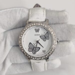 Guess G75990L Butterfly White Leather Stripes Ladies Wristwatch 2