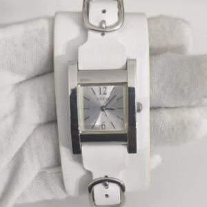 Guess Stainless Steel Back White Leather Stripe Fancy Ladies Wristwach 1