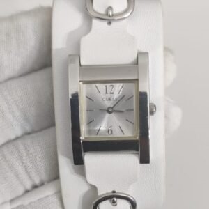 Guess Stainless Steel Back White Leather Stripe Fancy Ladies Wristwach 2