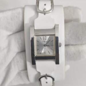 Guess Stainless Steel Back White Leather Stripe Fancy Ladies Wristwach 3