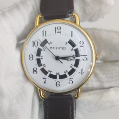 Vintage Orientex Stainless Steel Back Leather Stripes Wristwatch