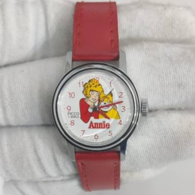 Vintage Picco Annie 7 Jewel Movement Leather Stripes Wristwatch