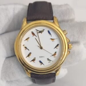 Quartz Birds Stainless Steel Back Leather Stripes Wristwatch 1