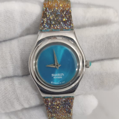Swiss Made Swatch AG 2003 Stainless Steel Back Glitter Stripes Ladies Wristwatch