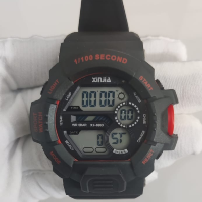 Xinjia Twelve Digits Display Cold-Light Sport Watch Black & Red