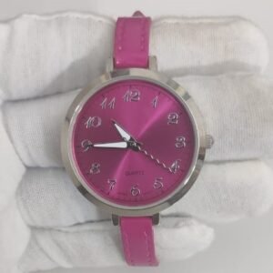 ACC Stainless Steel Back Pink Leather Stripes Japan Movement Ladies Wristwatch 1