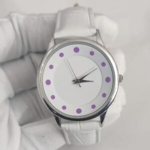 BWC Stainless Steel Back White Leather Stripes Ladies Wristwatch 1