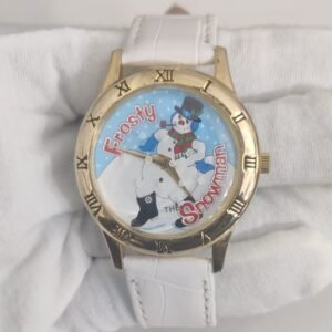 Consort V-121 Frosty Snowman Stainless Steel Back White Leather Stripes Wristwatch 1