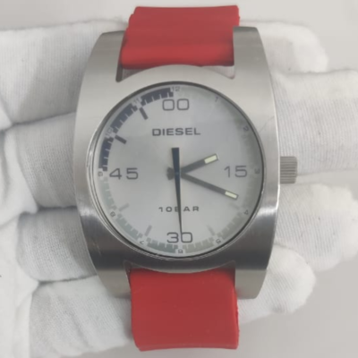 Diesel DZ-4025 110309 Stainless Steel Back Red Silicone Stripes Wristwatch