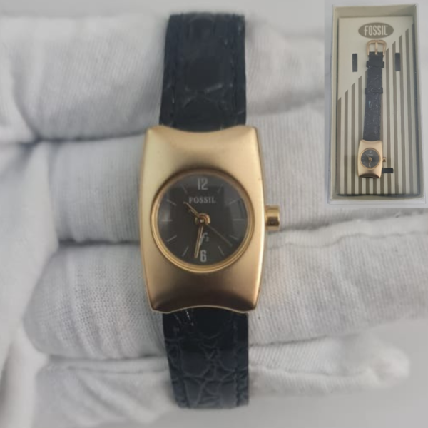 Fossil F2 ES-8757 Stainless Steel Back Leather Stripes Wristwatch With Original Box