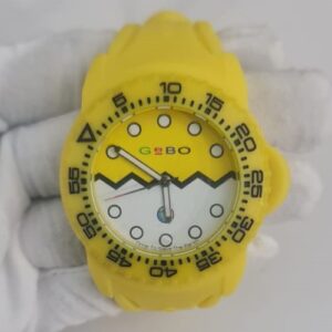 GeBO G1200-0588 Stainless Steel Back Yellow Sillicone Stripe Wristwatch 2