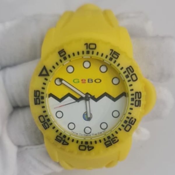 GeBO G1200-0588 Stainless Steel Back Yellow Sillicone Stripe Wristwatch