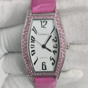 Gramercy 11848F Stainless Steel Back Pink Leather Stipes Ladies Wristwatch 1