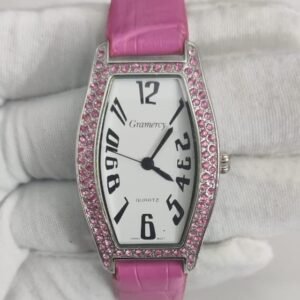 Gramercy 11848F Stainless Steel Back Pink Leather Stipes Ladies Wristwatch 2