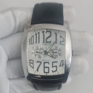 Guess G90111G Stainless Steel Back Japan Movement Leather Stripes Wristwatch 1