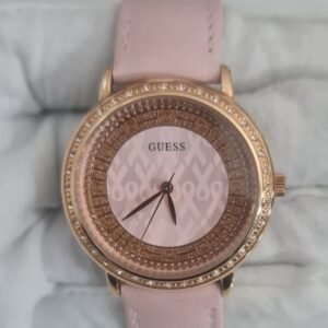 Guess Stainless Steel Back Pink Leather Stripes Ladies Wristwatch 2