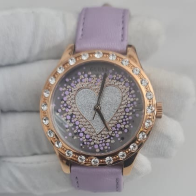 Guess Transparent Dial  Purple Leather Stripes Ladies Wristwatch