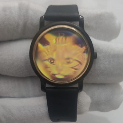 Holo Watch 3D Cat Reflection Dial Stainless Steal Back Wristwatch