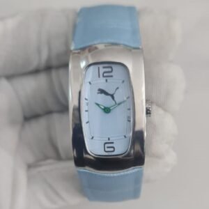 Puma Stainless Steel Back Blue Dial Leather Stripes Wristwatch 1