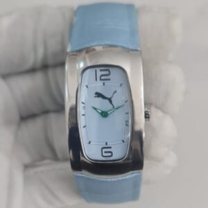 Puma Stainless Steel Back Blue Dial Leather Stripes Wristwatch 2