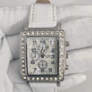 Sophie Stainless Steel Back White Leather Stripes Ladies Wristwatch 1