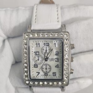 Sophie Stainless Steel Back White Leather Stripes Ladies Wristwatch 2