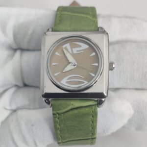 Stainless Steel Back Japan Movement Green Leather Stripes Wristwatch 2