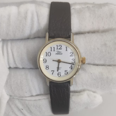 Timex N8 Stainless Steel Back Leather Stripes Ladies Wristwatch