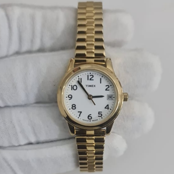 Timex UU Stainless Steel Back Gold Tone Stainless Steel Back Ladies Wristwatch Bracelet