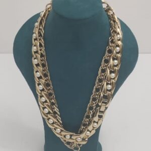 Vintage Gold Tone Pearl Embed Necklace 9