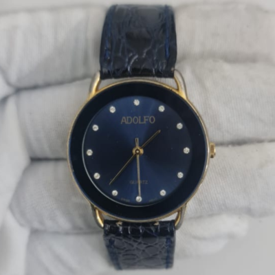 Adolfo Stainless Steel Back Leather Stripe Swiss Movement Wristwatch