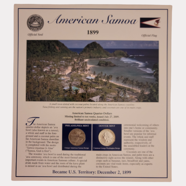 American Samoa 1899 With American Samoa Quarter-Dollars Coins 2009 & State Stamps